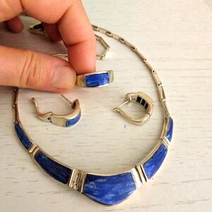 Sterling silver lapis stone set